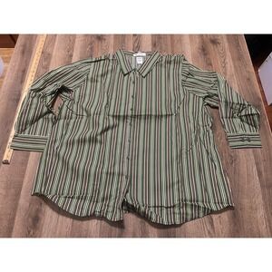 Roaman's Shirt,  Men's Size 2X, Green Black Brown, Striped Long Sleeve Button Up